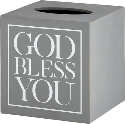 Creative Brands Faithworks, God Bless You Wooden Tissue Box Cover, Small, Grey