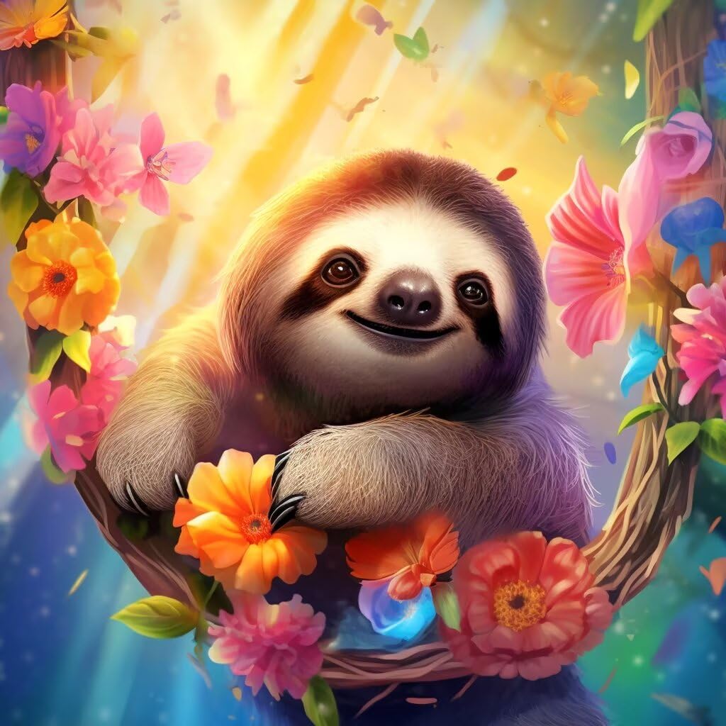 Zlinnar DIY Sloth Diamond Painting Kits for Adults Beginners Animal Diamond Painting 5D Round Full Drill Painting Dot Paint with Gem Art Kits Home Wall Decor Gift 12×12 Inches