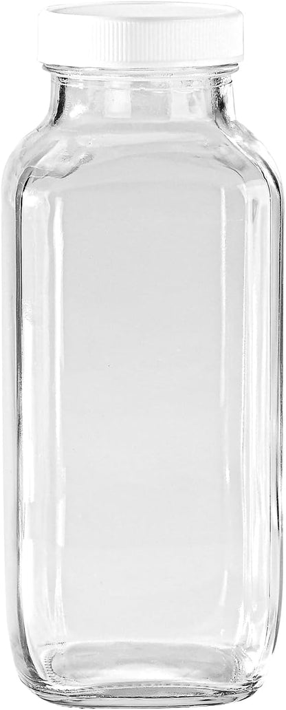 16.9 oz Fox Run Square Glass Milk Bottle, Leaf-Proof Juice and Creamer Container with Lid