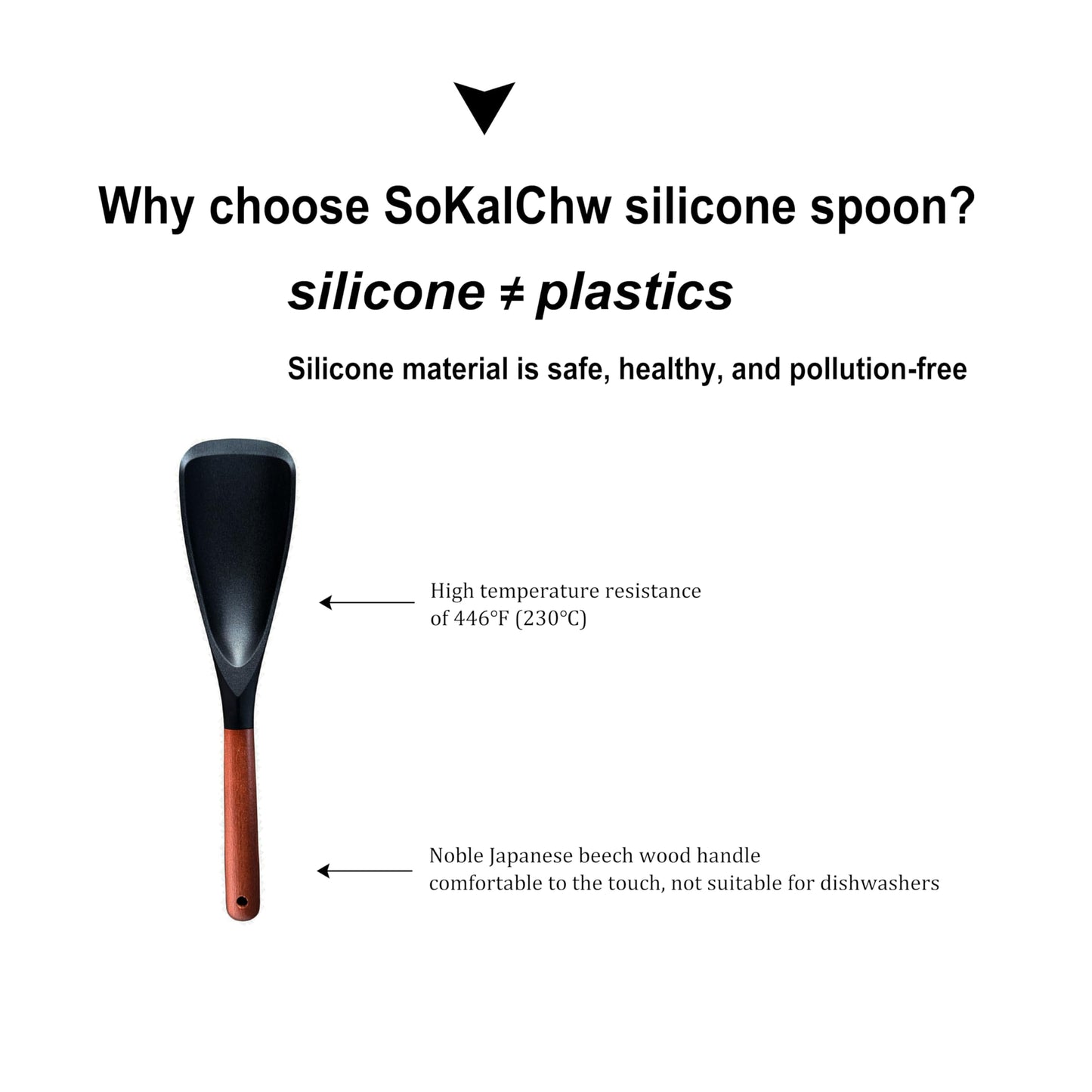 SoKalChw Spatula Spoon and Rice Spoons with Wooden Handle, Food Grade Silicone Great for Cooking, Mixing, Scooper, Scrape, Non stick Heat Resistant (black, Rice set 2 pcs)