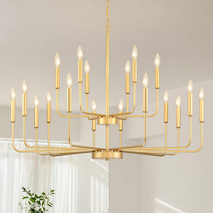 Gifarich Gold Chandeliers for Dining Room Light Fixture Over Table, Modern Farmhouse Chandeliers for Living Room,18-Lights Industrial Metal Candle Lighting Fixtures for Entryway Kitchen Island Foyer