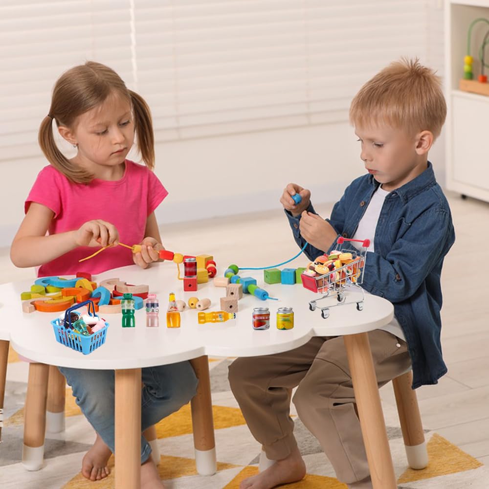 135Pcs Mini Shopping Cart Basket Miniature Food Drink Toy Supermarket Metal Handcart Dollar Bills Toys Dollhouse Store Grocery Accessories Kitchen Cosplay Play Game Party Model