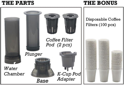 Portable Travel Coffee Maker Press, Camping Coffee Press, Compatible with K Cups and Ground Coffee, 4~12 OZ