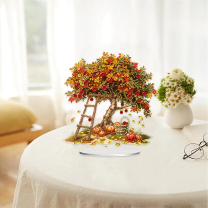 C'eitura 5D Autumn Apple Tree Special Shaped Diamond Painting Kits for Adults, Tabletop Ornaments DIY Crystal Art Craft for Home Office Desk Decor, Thanksgiving & Autumn Gifts