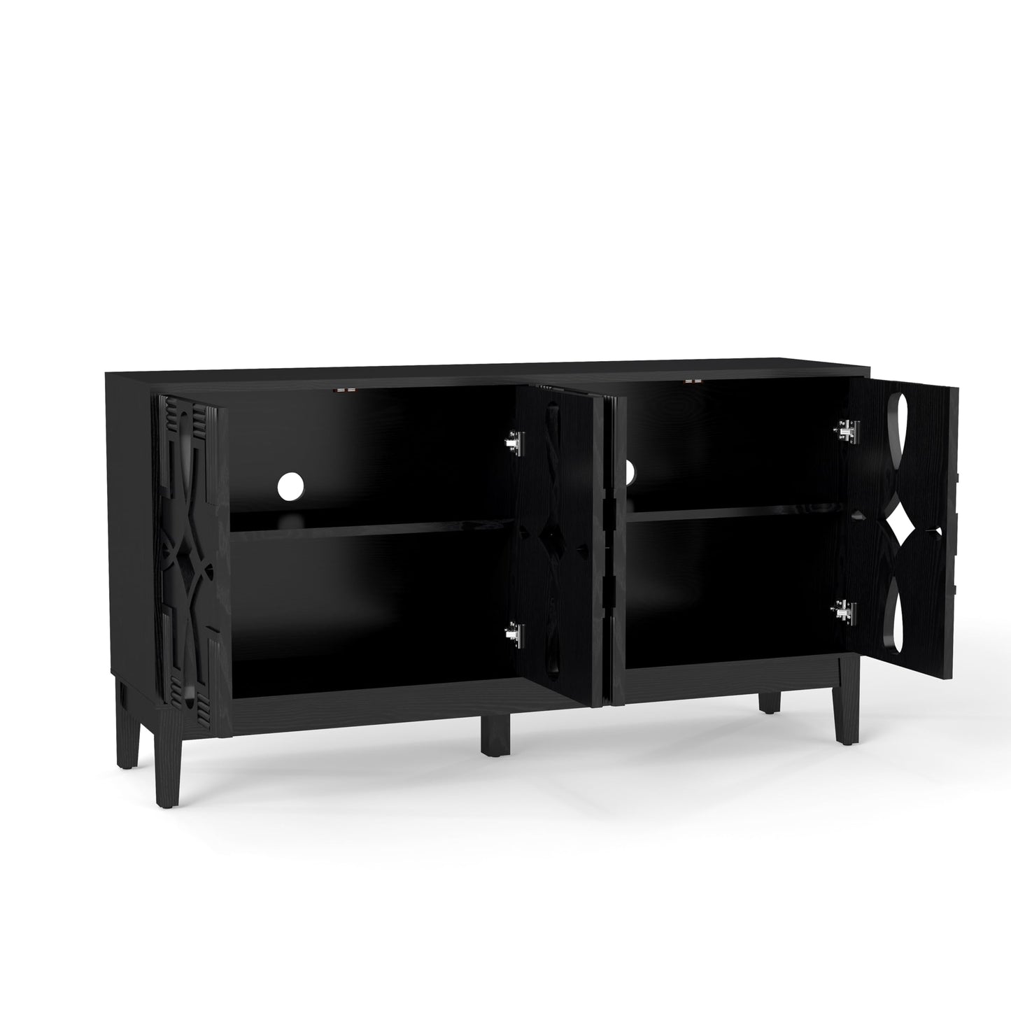 KEIKI 60.5'' Buffet Cabinet with Storage, Farmhouse Fluted Sideboard with Geometric Pattern & Adjustable Shelves, Mid Century Modern TV Stand for Living Room Kitchen Dining Room Entryway, Black
