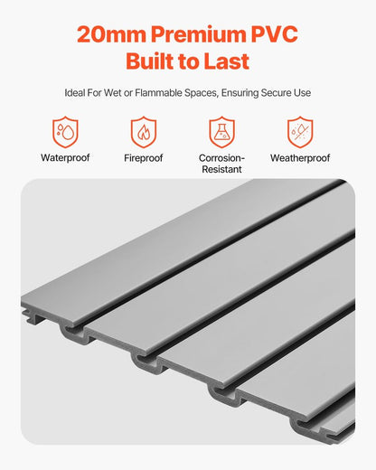 VEVOR Slat Wall Paneling, 4 x 4 ft, PVC Garage Slatwall with Modular Design, Grey Slat Wall Easy-to-Install Adjustable Slatwall Panel with Coupling Structure & DIY Cutting, Fits for Storage & Display