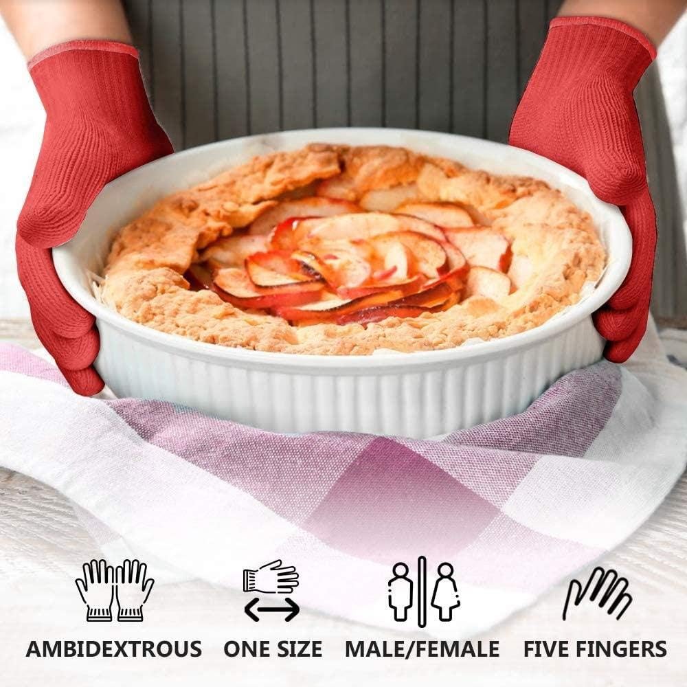 Killer's Instinct Outdoors Heat Resistant Gloves, Oven Mitts with Fingers, Red Cotton Kitchen Holders Double Set