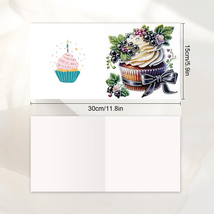 JISHSHAY 6 PCS Cupcake Diamond Painting Greeting Cards Cake Diamond Art Birthday Cards with Envelopes Gem Art Mosaic Kits for Adults, for Anniversary Valentine Thank You Graduation All-Occasion