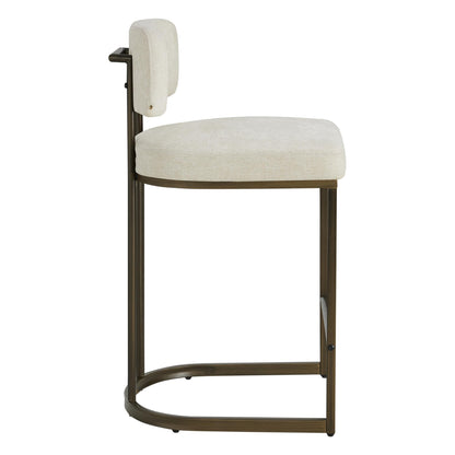 26" H Counter Height Bar Stools Set of 3, Modern Linen Fabric Upholstered Barstools with Backrest for Kitchen Island, Gold Metal Frames, Linen