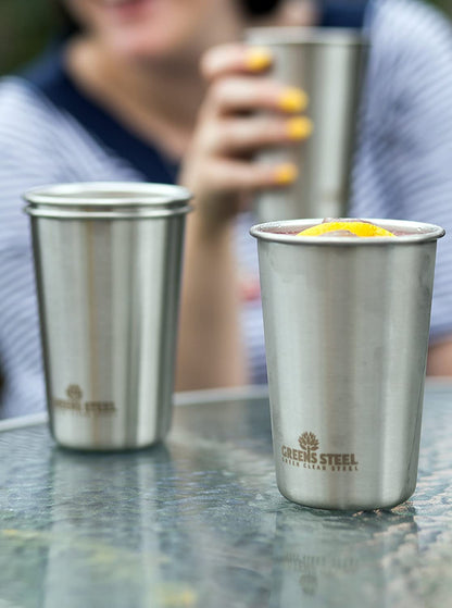 Greens Steel #1 Premium Stainless Steel Cup, 16 oz Pint Cups (4 Pack) Premium Metal Cups - Stackable Durable Cup