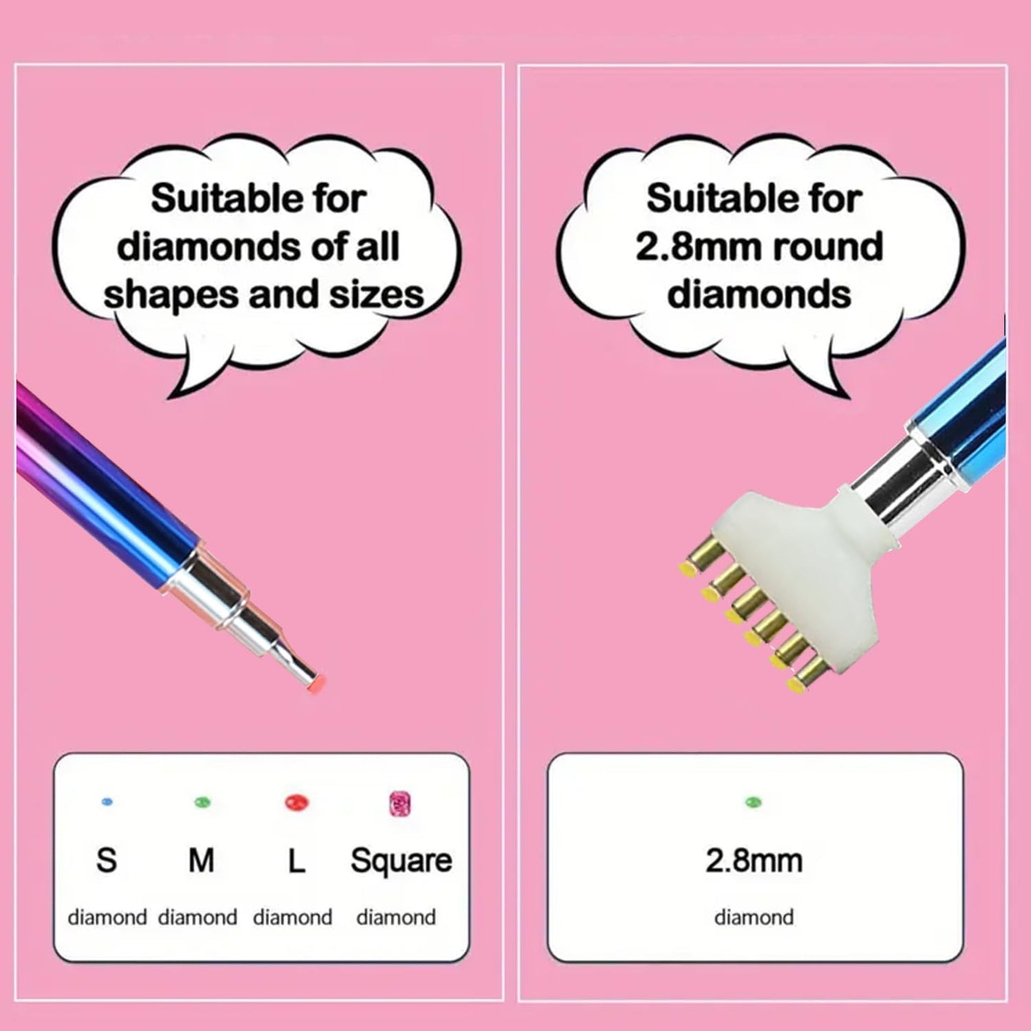Diamond Art Painting Vacuum Pen Kit, Electric Diamond Art Pen with Screw Multiplacers, Roller, Storage Tray, No Wax Needed Diamond Art Accessories DIY 5D Art Craft Jewelry Bead Rhinestones (Pink)