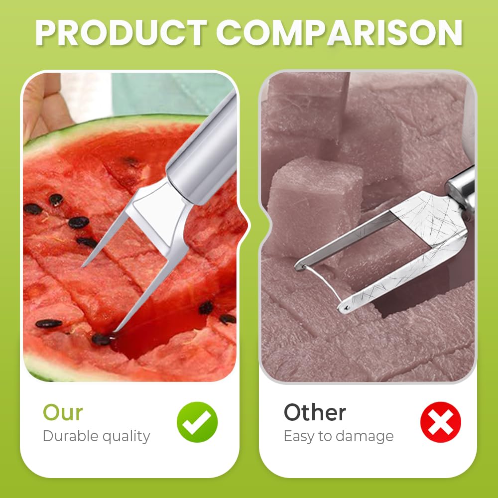 2PCS 2-in-1 Stainless Steel Fruit Cutter, 2026 Upgraded Dual Head Watermelon Fork Slicer Cutters Tool, Summer Watermelon Fork Cutter Slicers Tool Home Kitchen Gadgets (2)