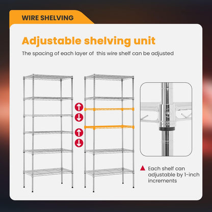 BestOffice Adjustable Wire Shelving Unit - Heavy Duty Storage Shelves for Small Spaces | Chrome, 13" D x 23" W x 59" H