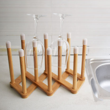 Cyauatt Bamboo Retractable Bottle Drying Rack Cup Dish Drying Racks,Sports Water Bottle and Mug Drainer Stand, Plastic Bag Dryer Rack and Multifunctional Drying Rack for Kitchen Countertop
