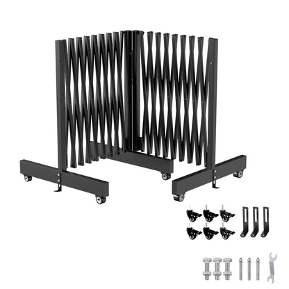 16 FT Industrial Metal Expandable Barricade，Retractable Traffic Fence with Casters, Folding Security Gate，Portable Barricade Gate for Construction Area, Traffic Control, Cordon(Black