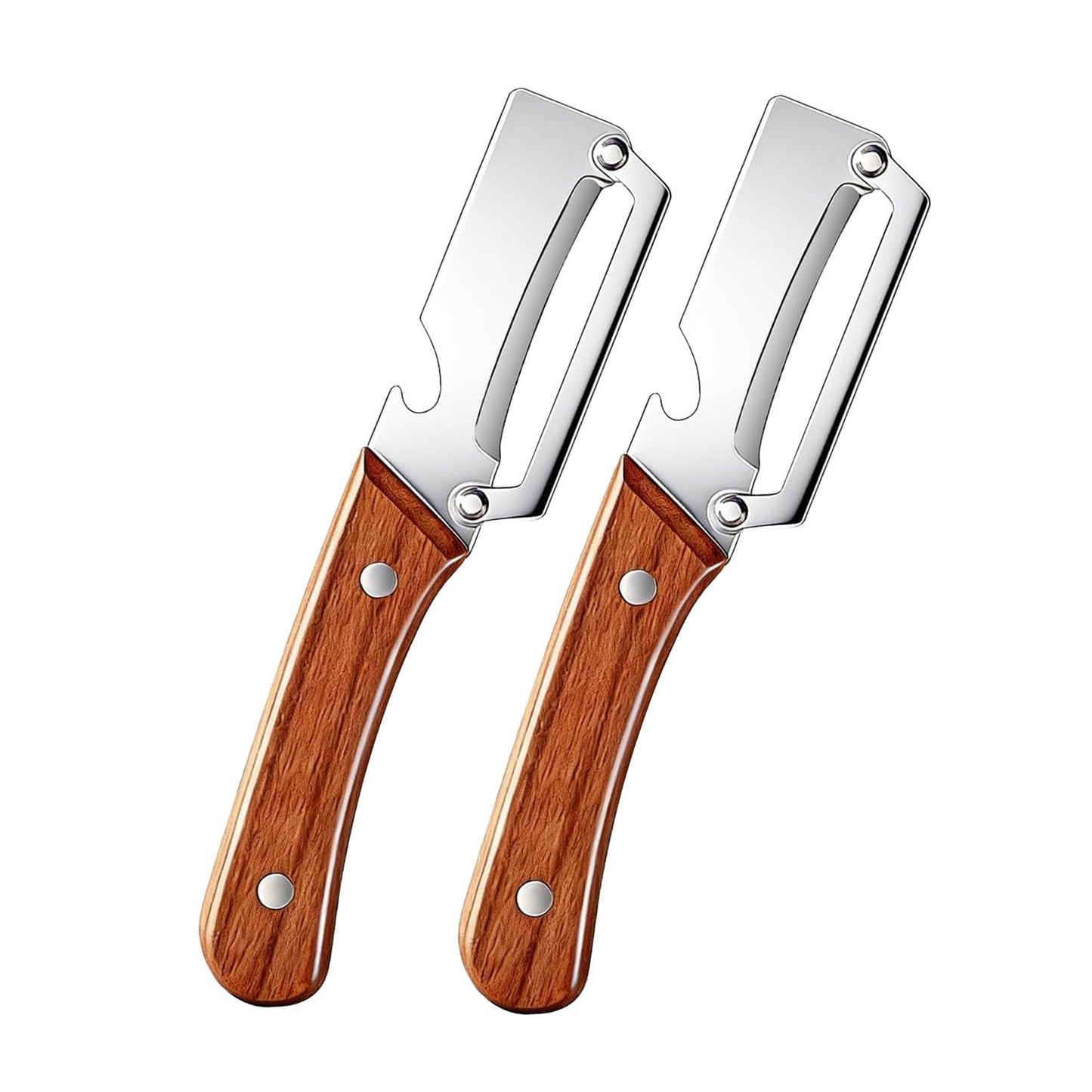 2Pcs Multi Functional Vegetable Peeler for Kitchen, with Bottle Opener and Wooden Handle, 2-in-1 Stainless Steel Kitchen Tool for Fruit Potato Pumpkin