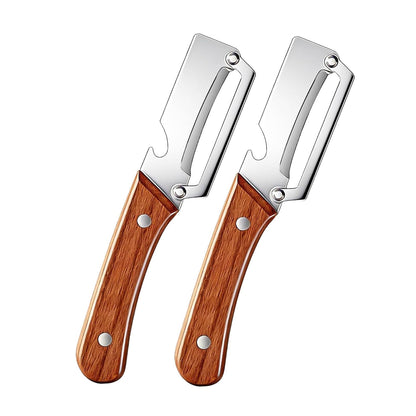 2Pcs Multi Functional Vegetable Peeler for Kitchen, with Bottle Opener and Wooden Handle, 2-in-1 Stainless Steel Kitchen Tool for Fruit Potato Pumpkin