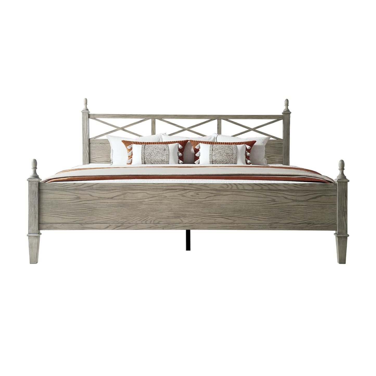 King Size Platform Bed Frame with Solid Wood Headboard & Footboard, 12 Heavy-Duty Slatted, Metal Legs, Anti-Slip & Noise-Free, Easy Assembly, No Box Spring Needed, Weathered Gray Oak Finish RIK-34