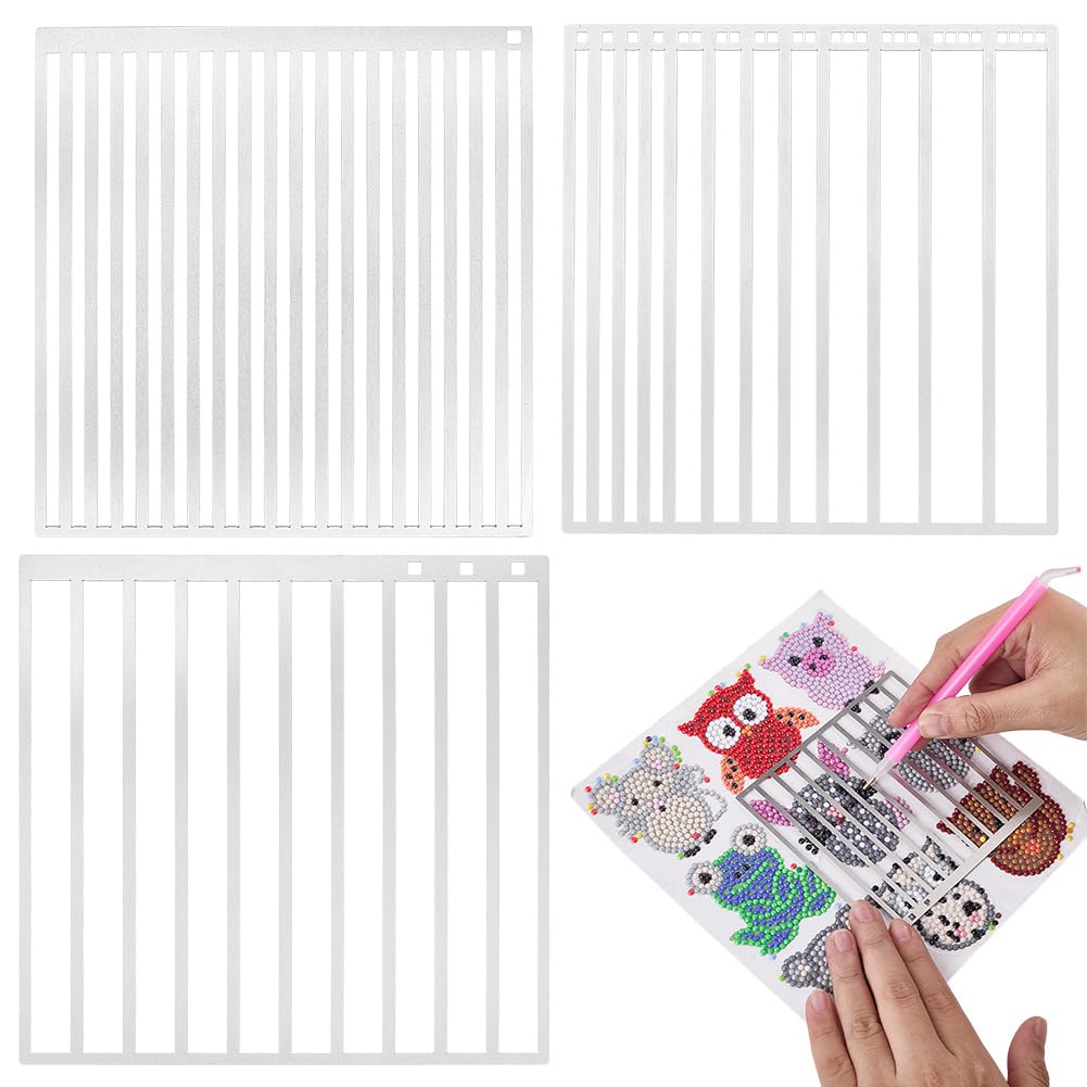 PH PandaHall 3Pcs Stainless Steel Diamond Art Ruler 1/2/3/4 Beads Precise Drill Alignment Tool Rectangular Diamond Painting Tools for DIY Craft Painting Kit Christmas Thanksgiving Home Wall Art Decor