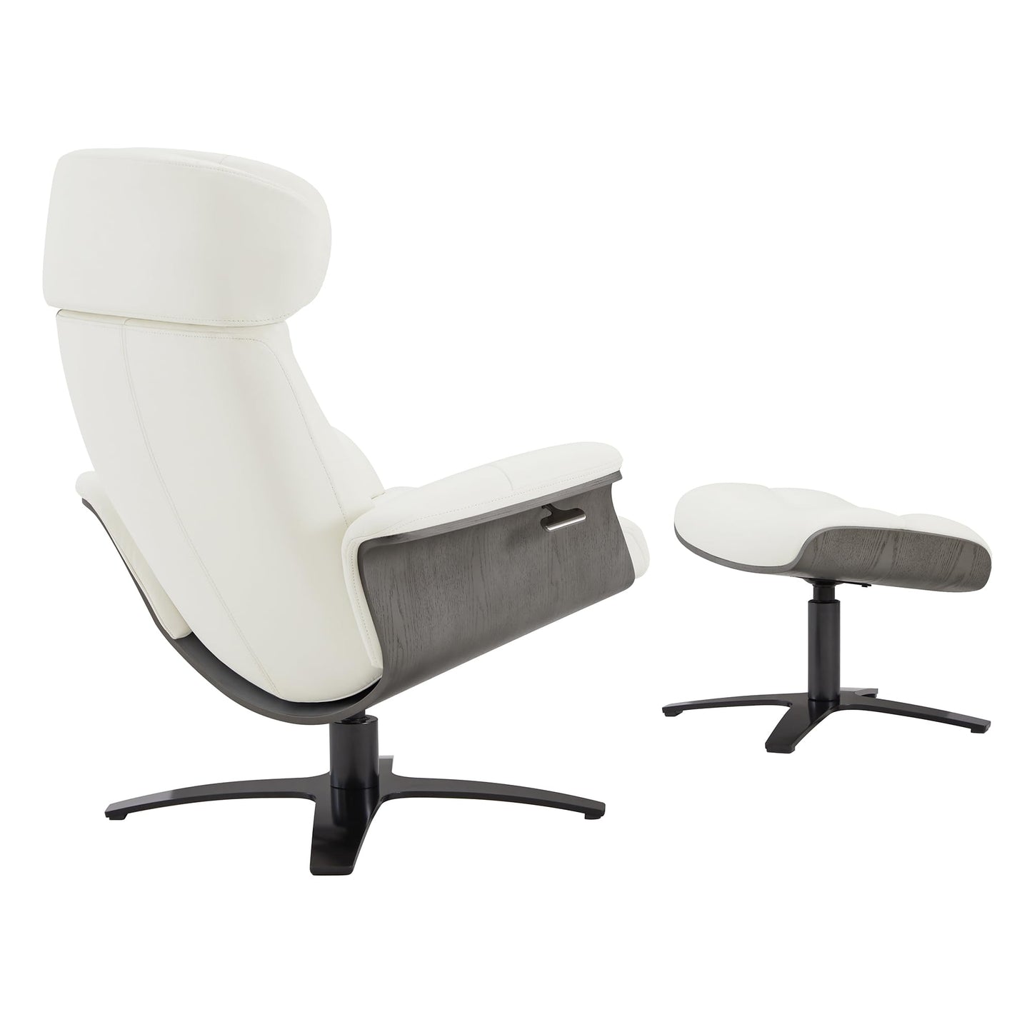 CHITA Genuine Leather Reclining Swivel Chair with Adjustable Headrest and Ottoman for Living Room, White