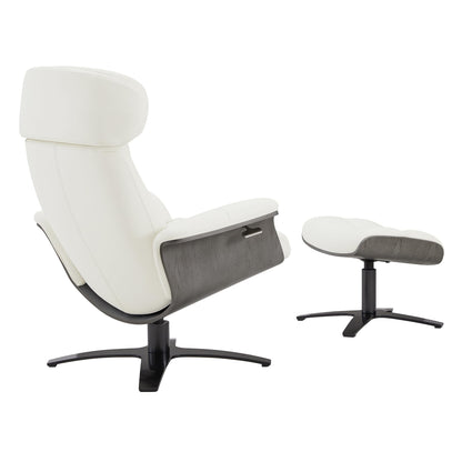 CHITA Genuine Leather Reclining Swivel Chair with Adjustable Headrest and Ottoman for Living Room, White