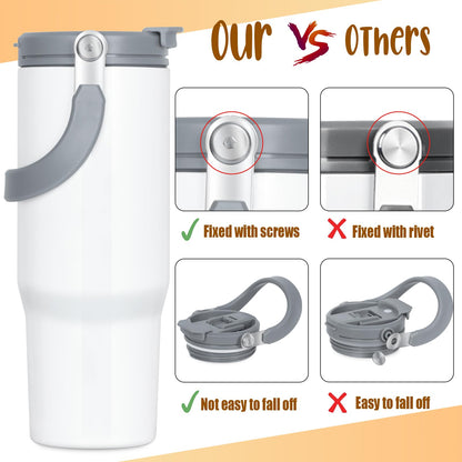 4 Pack 30oz Sublimation Tumbler with Handle, Sublimation Flip Straw Tumbler with Portable 2-in-1 Lid, Stainless Steel Insulated Water Bottle, Leak Proof Travel Coffee Mug Cup for Home, Outdoor or Car