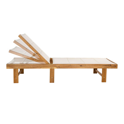 Eyely GNL1103A Quenyth 77.17"x26.38" Modern Minimalist Foldable Adjustable Wood Chaise Outdoor Lounge Chair, for Pool, Deck, Poolside, White/Natural