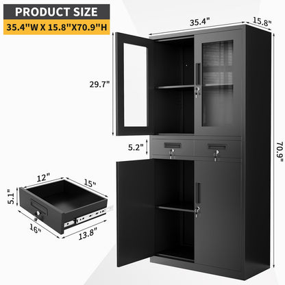 File Cabinet 2-Drawer Lateral with Lock, Metal Office Filing Cabinet for Letter/Legal/a4, Heavy Duty Storage Organizer, Full Extension Drawers, Anti-Tip Safety, Black, Home Office Organization