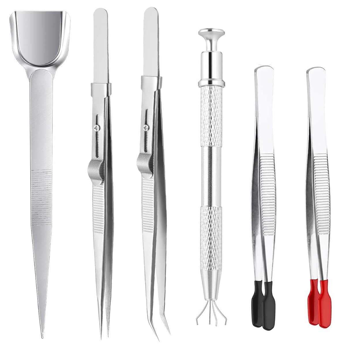 FAURAPMNG 6 Pack Diamond Stone Tweezers Set, Stainless Steel Precision Jewelry Tweezers, Gemstone Grabber Pickup Tool for Crafts Beads