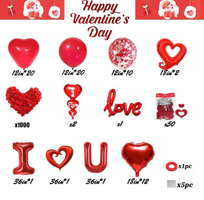 36in I Love You for Her/Him Balloons, 1126pcs Happy Anniversary Decorations with Red Heart Confetti Balloons Rose Petals, Heart Hanging for Valentines Anniversary Day Wedding Romantic Special Night