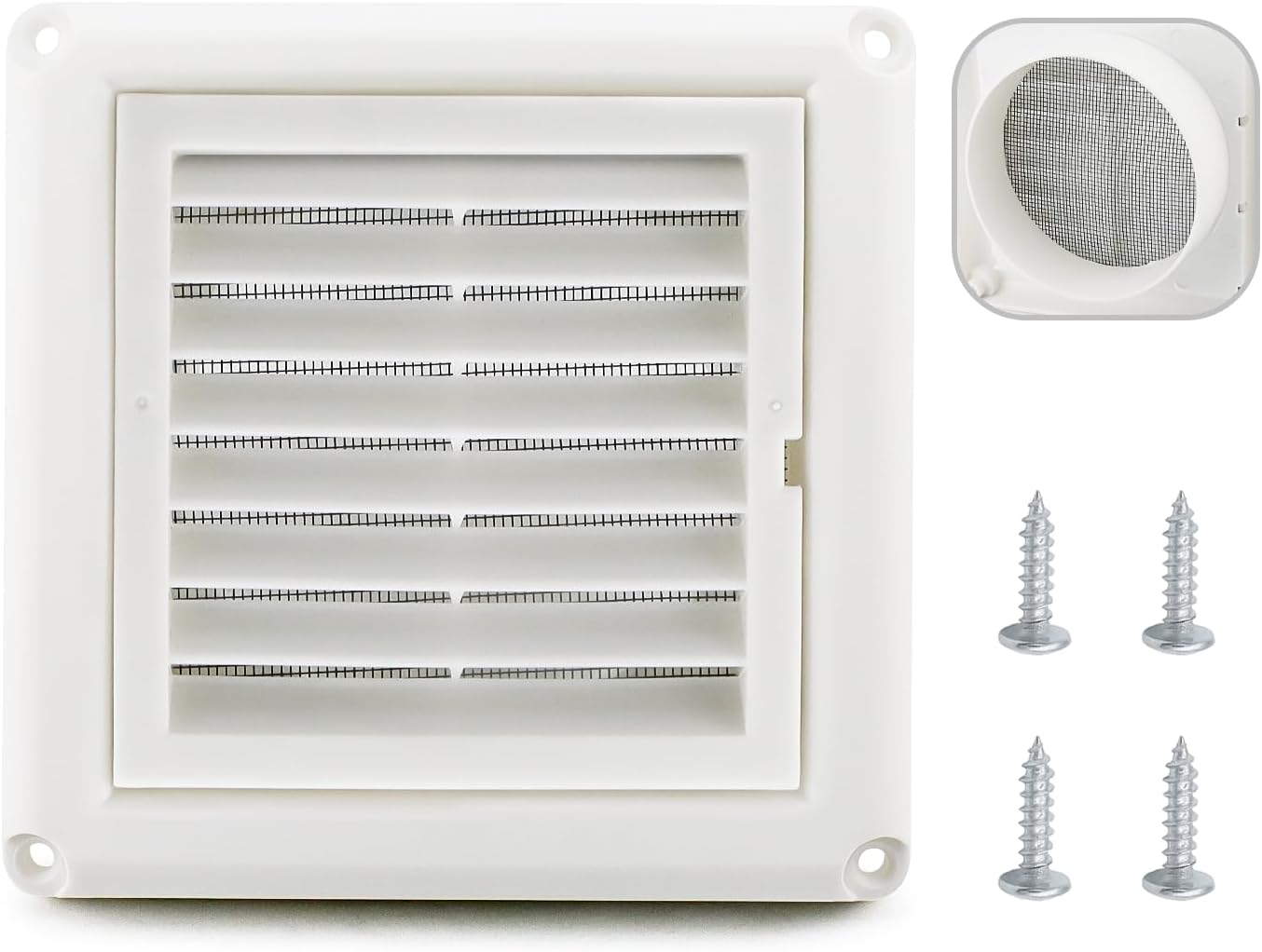 Cenipar 4" Louvered Vent Cover, Dryer Exhaust Air Vent Cover with Screws, Easy Installation, White