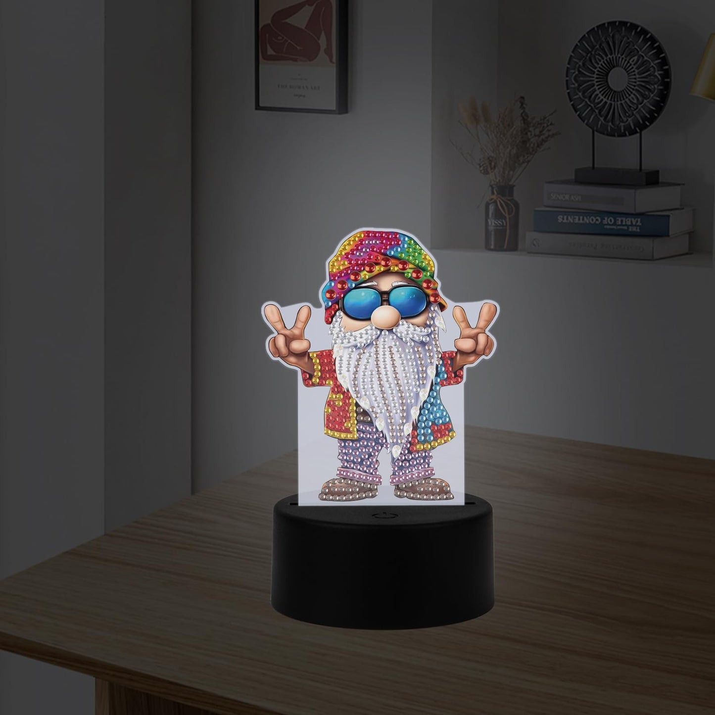 JISHSHAY Diamond Painting Night Light Diamond Art Table Lamp Gem Art LED Lights Gem Painting Desk Lamp Mosaic Kits for Adults DIY Kits for Adults Paint by Numbers with Special Drills Gnome