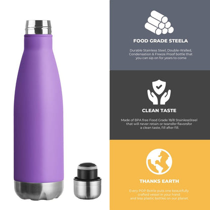 MEWAY 17oz Sport Water Bottle 12 Pack Vacuum Insulated Stainless Steel Leak-Proof Double Wall Cola Shape Water Bottle,Keep Drinks Hot & Cold (Purple,12 Pack)