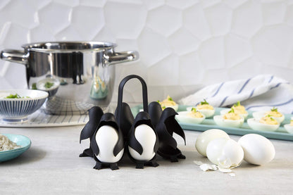 PELEG DESIGN Egguins Egg Cooker for Hard Boiled Eggs and Soft Boiled Eggs – 3-in-1 Boiled Egg Holder for Cooking, Fridge Storage & Serving – Unique Penguin Kitchen Gift, Holds 6 Eggs