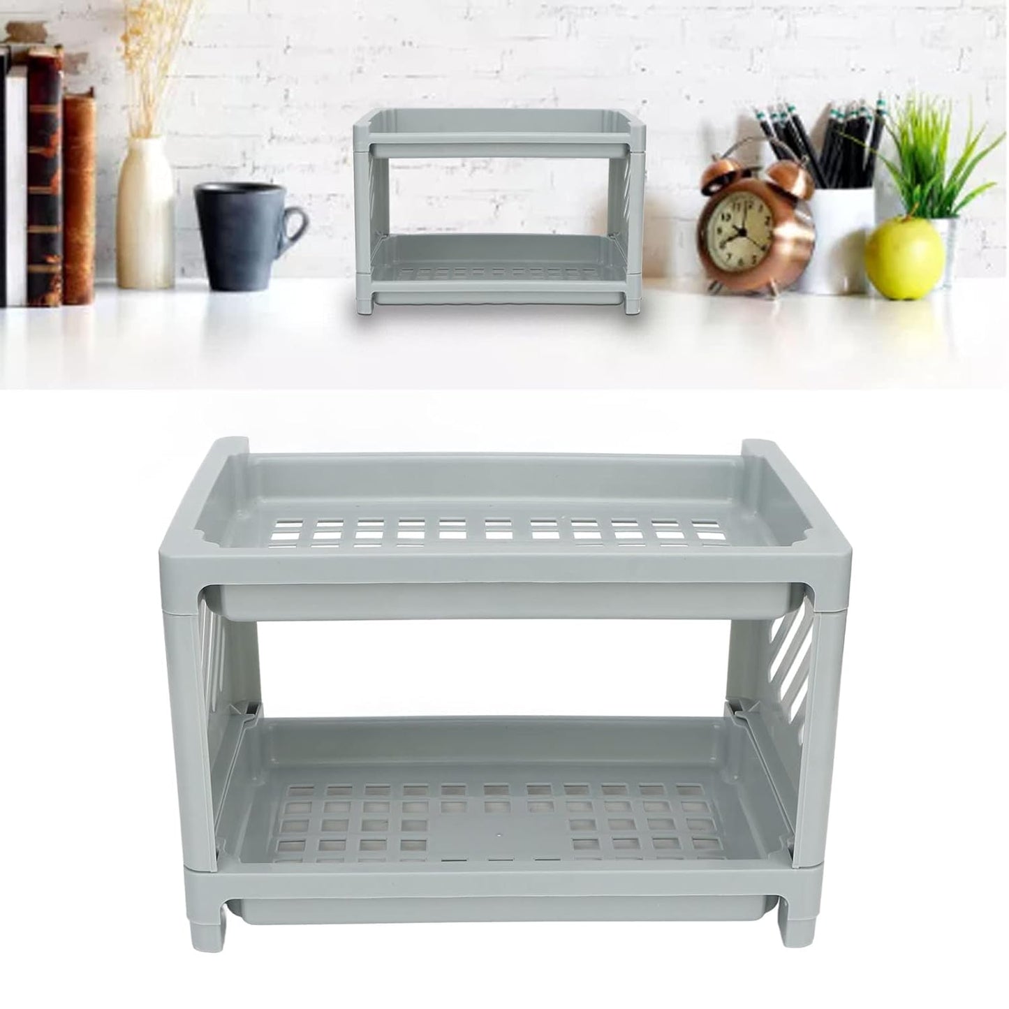 Bathroom Organizer Countertop, 2 Tier PP Hollow Storage Rack Shelf for Kitchen, Spice Rack, Cosmetic Organizer