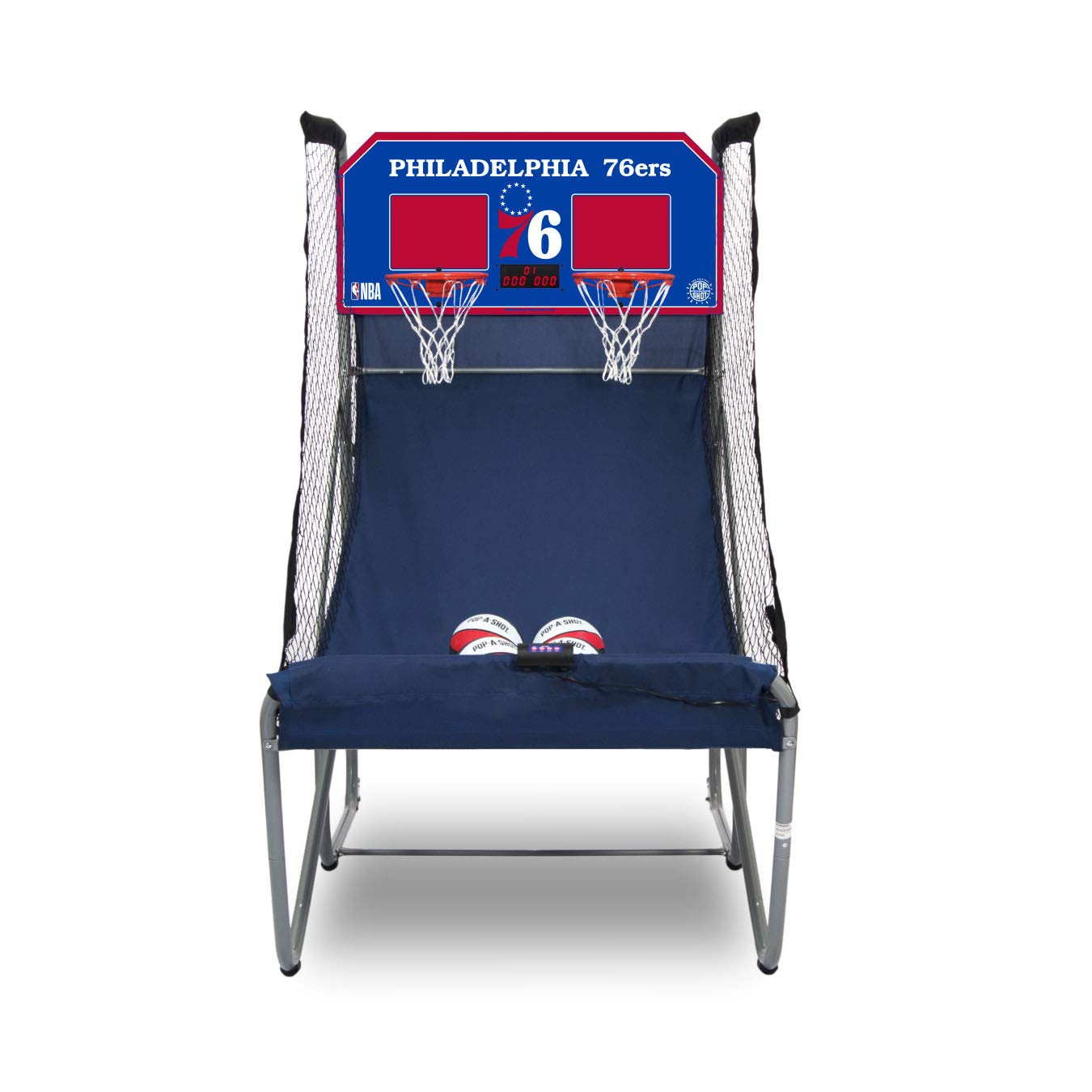 Pop-A-Shot - Home Dual Shot with Philadelphia 76ers NBA Graphics l Sensor Scoring l 16 Game Modes l 7 Balls l Foldable Storage l for All NBA Fans