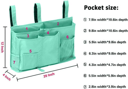 Bedside Storage Caddy, Hanging Bed Organizer for College Dorm Room, Hospital Bed Rails, Baby Bed, Camp (Green)