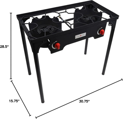 Gas One Propane Double Burner Two Burner Camp Stove Outdoor High Pressure Propane 2 Burner Adjustable PSI Regulator and 4ft Hose With Removable Legs