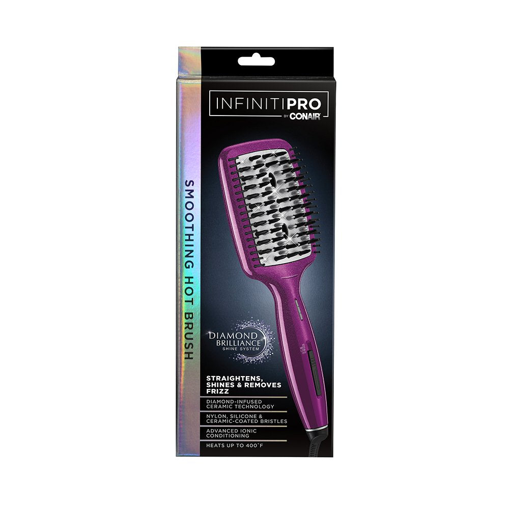 Conair Diamond-Infused Ceramic Smoothing Hot Brush/Straightening Brush, Pink, 400 Degree High-Heat with 3 Settings