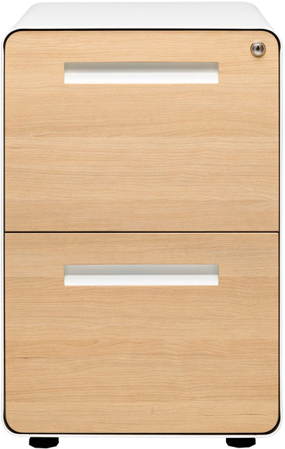 Laura Davidson Furniture Stockpile 2 Drawer Mobile File Cabinet with Lock - Under Desk Metal Filing Cabinet, Legal/Letter File Folders, Wheels and Stationary Feet, Pre-Assembled, White/Wood