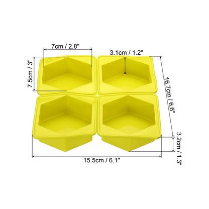 Patikil 4-Compartment Silicone Soap Mold - 2 Pack Hexagon Molds for Handmade Soap, Lotion Bars, Bath Soap, Cake, Chocolate, Candles, Ice Cubes - Yellow