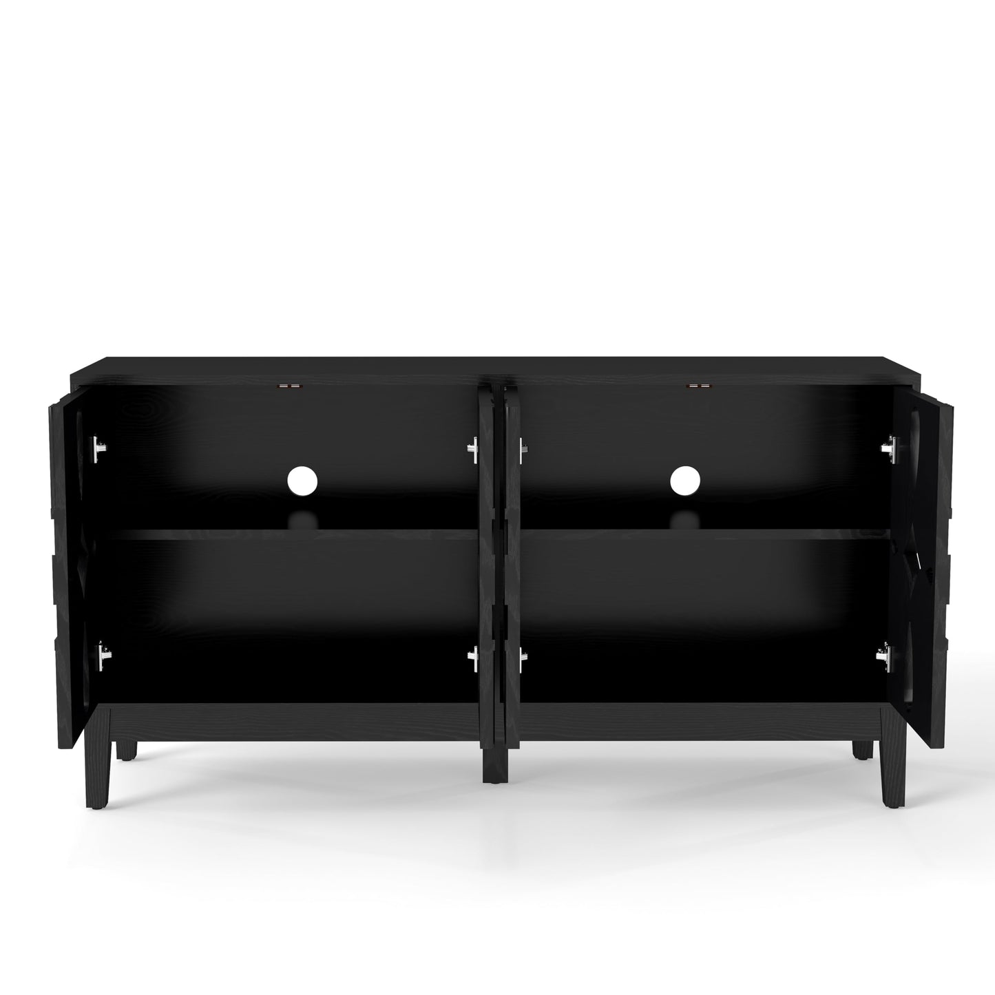 KEIKI 60.5'' Buffet Cabinet with Storage, Farmhouse Fluted Sideboard with Geometric Pattern & Adjustable Shelves, Mid Century Modern TV Stand for Living Room Kitchen Dining Room Entryway, Black