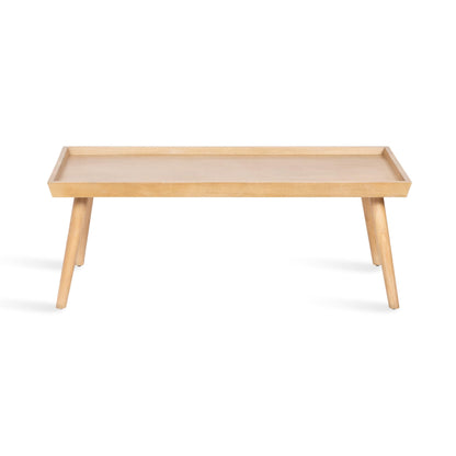Kate and Laurel Eastmont Rectangle Wood Coffee Table; 46 x 22 x 17; Light Natural; Large Mid-Century Wooden Living Room Table with Stylish Tapered Legs and Adjustable Feet