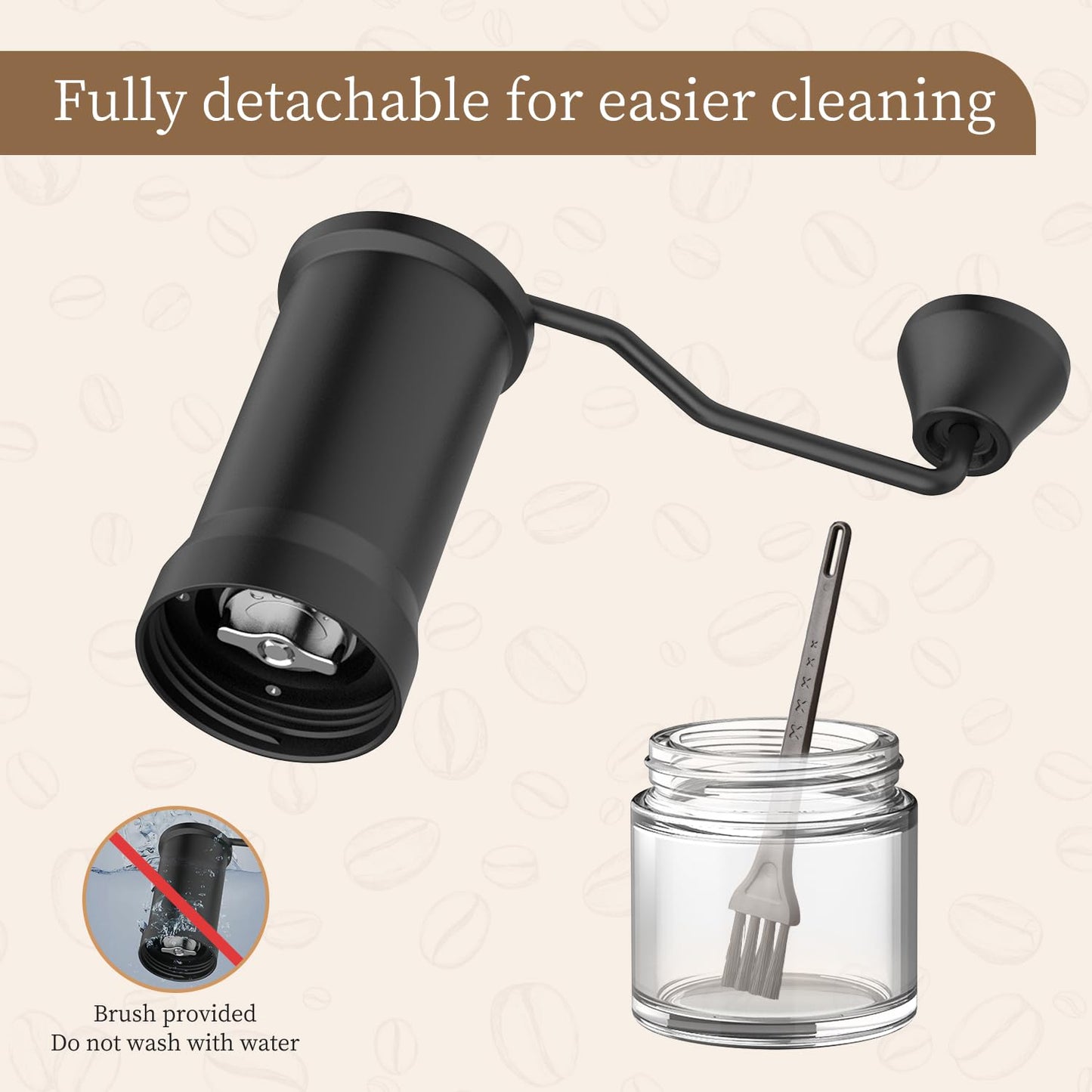 ELMWAY Stainless Steel Burr Hand Coffee Grinder by ELMWAY - Durable Manual Coffee Grinder with Glass Jar, Adjustable Grind Setting, Portable for Travel & Home, Gifts for Coffee Lovers - Black