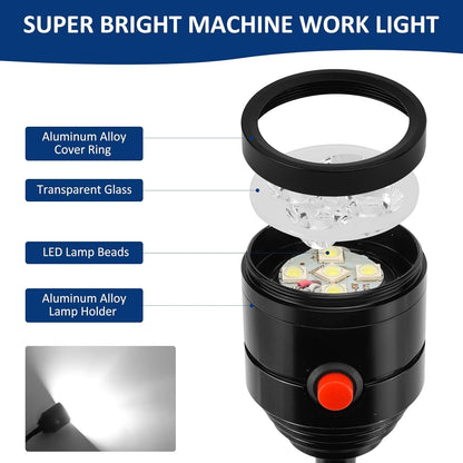 Magnetic Work Light, LED Machine Light with Flexible Gooseneck and Magnetic Base, Shop Tool Lamp for Lathe, Work Bench, Sewing Machine, Grill, Industrial Lighting Black