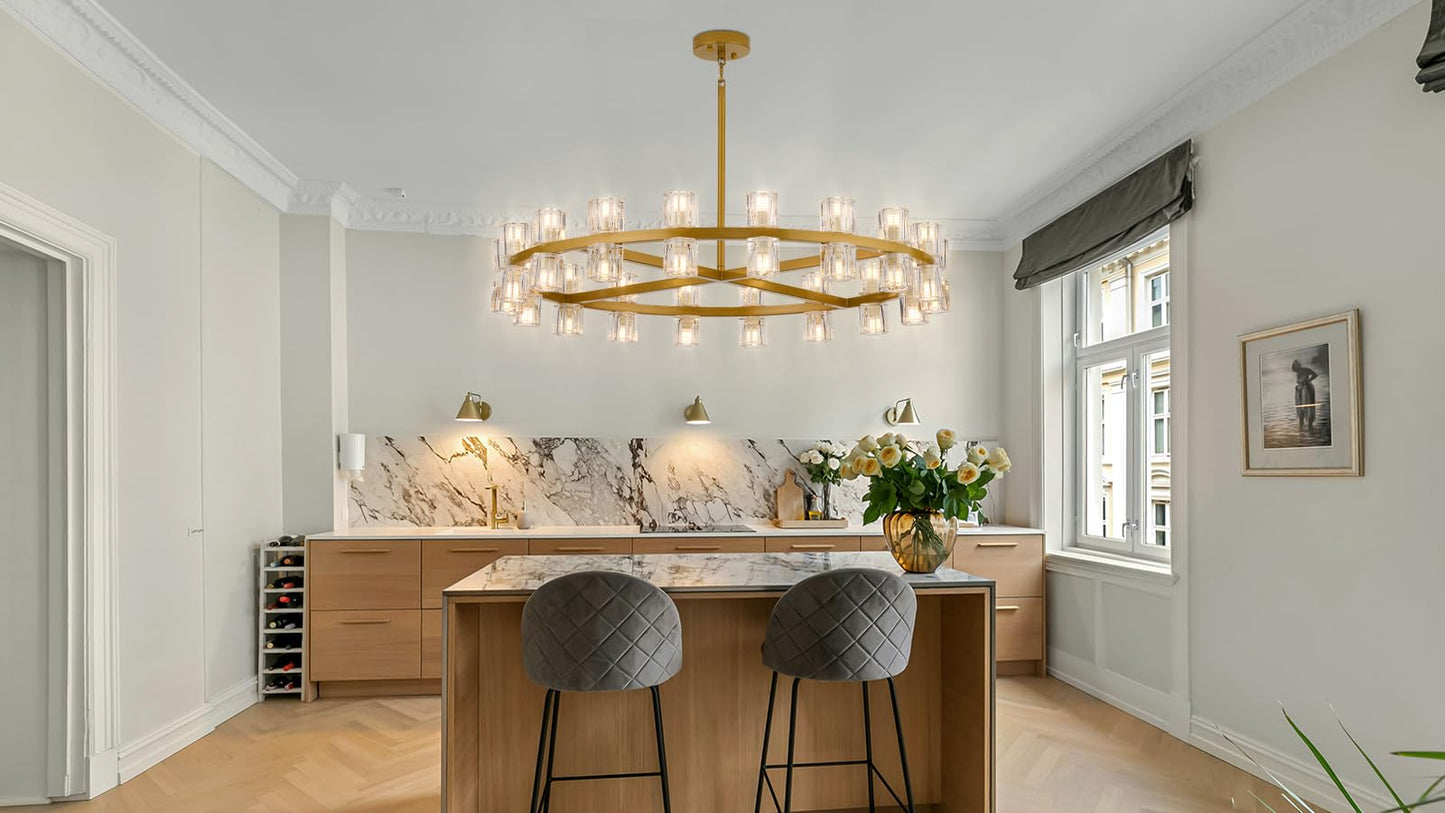 MeiYDeng 36 Inch Gold Crystal Wagon Wheel Chandelier, Modern Farmhouse Round 36-Lights Pendant Lighting Fixture, for High Ceilings Living Room, Bedroom, Foyer