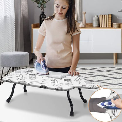 Duwee 15"x30" Table Top Ironing Board Extra Wide with Anti-Rust Hanging Hook and Removable Washable Cotton Cover, Steel Mesh Top Ironing Boards with 10mm Thicken Double Layers Feltpad and Foam,White