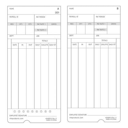 Nile Products - Authentic Time Cards for Nile Products 4500PP Compatible [ 4500PP10MB ] Electronic Calculating Time Clock, Double Sided Time Sheets (3.37 x 7.37 Inches) - 1000 Time Cards