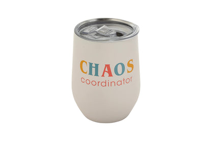 Pearhead Chaos Coordinator Stainless Steel Wine Tumbler with Press-In and Slide Locking Lid, Mother’s Day Stemless Wine Glass Tumbler Mug, New Mom Accessory, 12oz