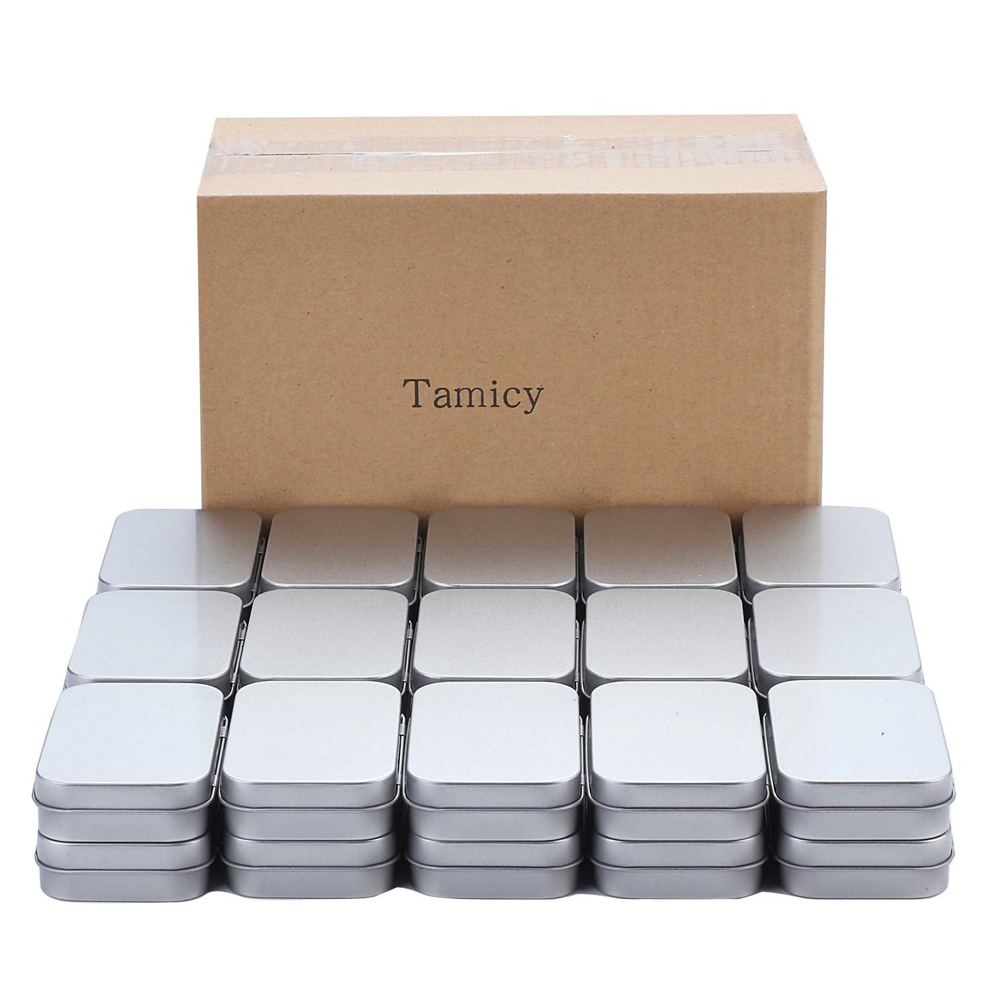 Tamicy Metal Rectangular Empty Hinged Tins - Pack of 40 Silver Mini Portable Box Small Storage Kit & Home Organizer with lids craft containers 3-1/2''X2-1/2''X4/5''
